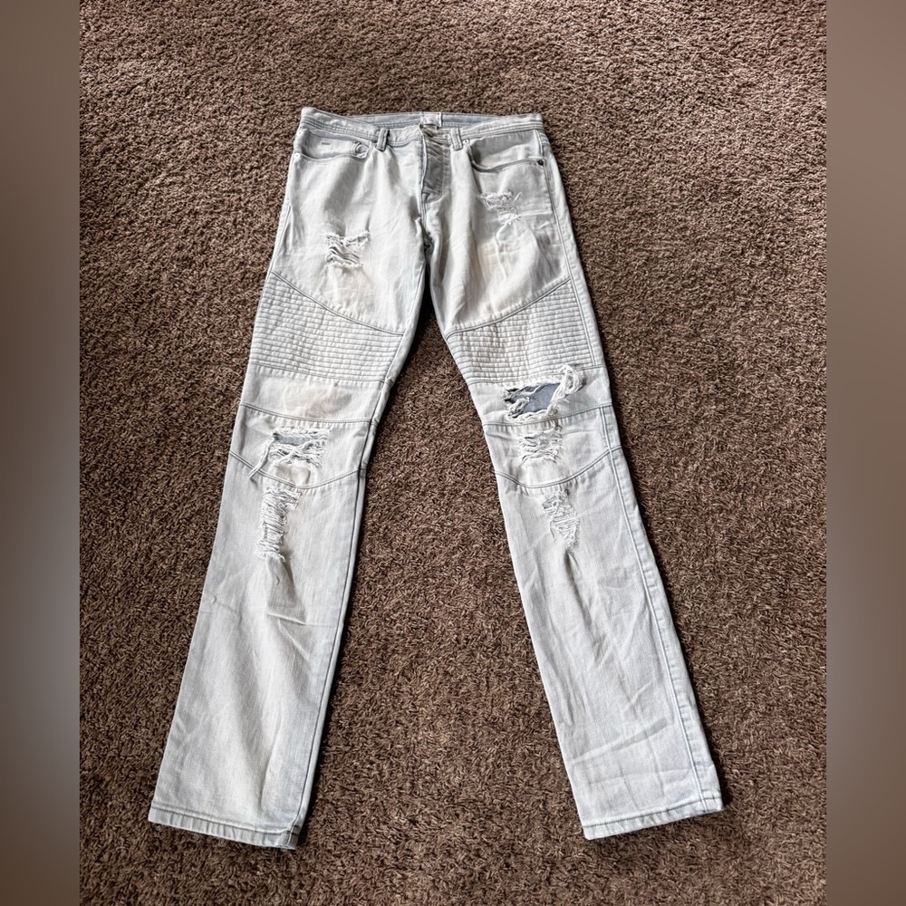 Mens GAP Stampd Light Wash Jeans Distressed EUC Size 32X34